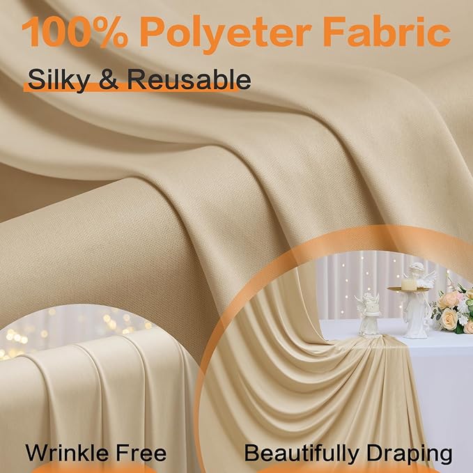 50×14 ft Wrinkle Free Beige Backdrop Curtain for Weddings Parties, 10 Panels 14ft Silky Polyester Wedding Drapes Backdrop Photo Back Drop Cloth for Birthday Baby Shower Photography Backgrounds
