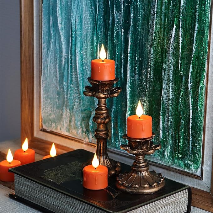 Flameless Candles Orange Rechargeable LED Tea Lights with Remote Timer