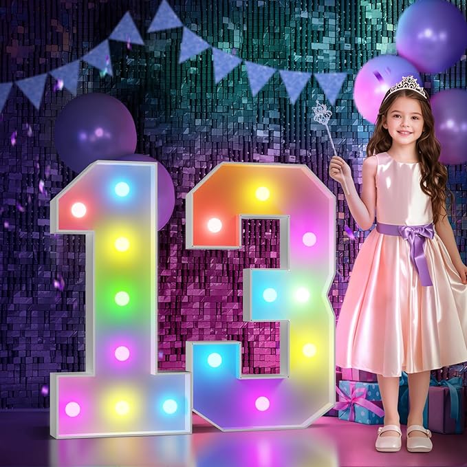 Birthday Party Decoration, Number 13 Cardboard Marquee Sign, 3 ft Light Up