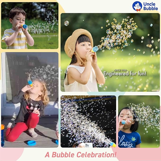 Uncle Bubble Mini Bubble Blower, Makes Thousands of Bubbles, for Kids and Toddlers, Plastic Reduction Version