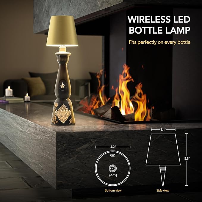 Wireless Bottle Lamp for Any Type of Bottle - LED Bottle Lamp for Indoor & Outdoor, 100% Waterproof, Adjustable Brightness and Light Temperature 3000-6000K, Wireless & Rechargeable (Rose Gold)
