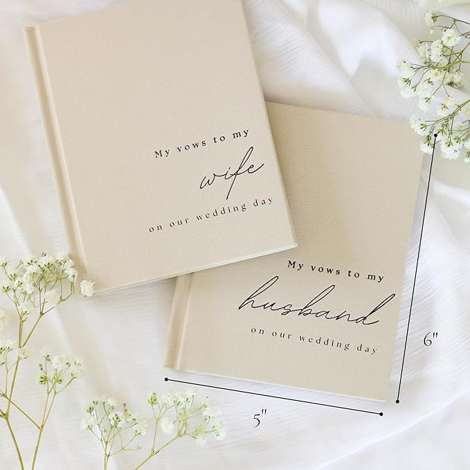 Guestbook Wedding Vow Journal Set, 2 Pack, Beige Linen Cover, 48 Pages