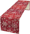 Snowflakes Christmas Table Runner, Winter Holiday Red Table Cloth Kitchen Dining Table Decoration for Home Party Decor 13x90 Inch