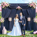 Backdrop Curtain Panels, Navy Blue, Wrinkle Free, 10 Panels