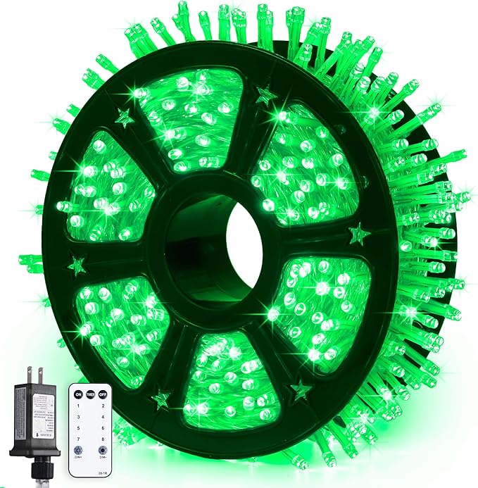 String Lights, 168 Ft Green 600 LED Set with Remote and Timer