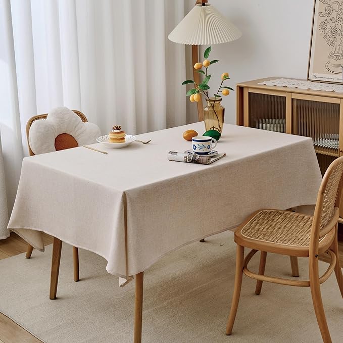 NLMUVW Oatmeal Linen Tablecloth Rectangle 6ft, Rustic Textured Table Cloth Water Resistant Farmhouse Table Cover for Kitchen Dining Party Coffee, 54x84 Inch