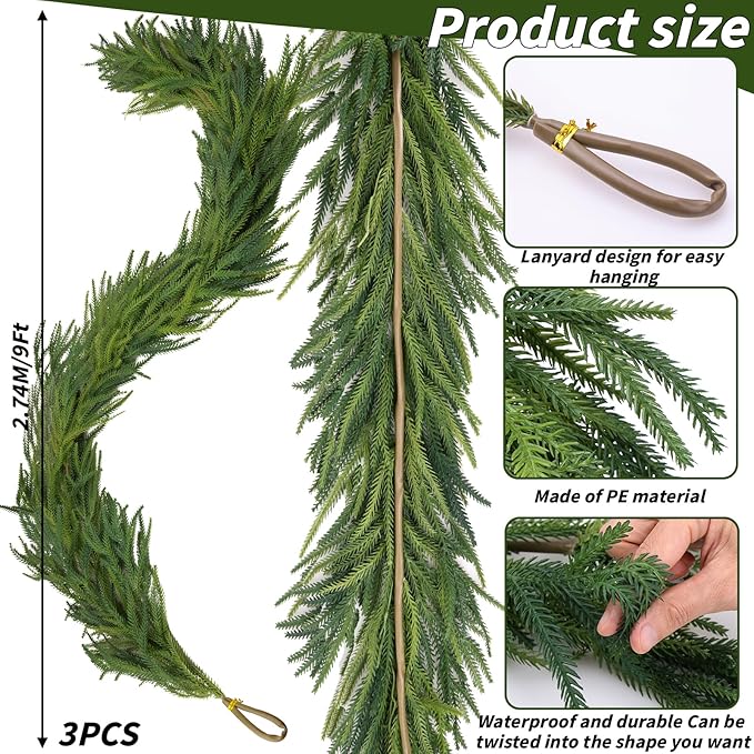 Garlands: 3 Pack of 9 Ft Green Artificial Norfolk Pine