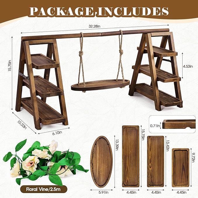 Cake Stand, 3-Tier Wooden Cupcake Display, Brown Foldable Design