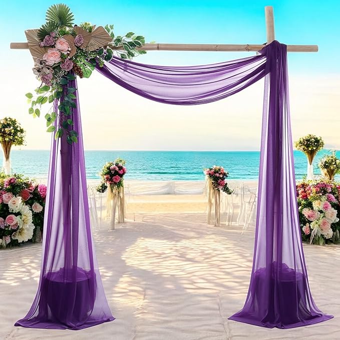MDS Halloween Chiffon Draping Fabric - 2 Panel, 30" Wide x 100ft Long - Sheer Spooky Arbor & Canopy Drapery for Haunted House Backdrops, Party Ceilings, DIY Costumes & Themed Events - Cadbury Purple