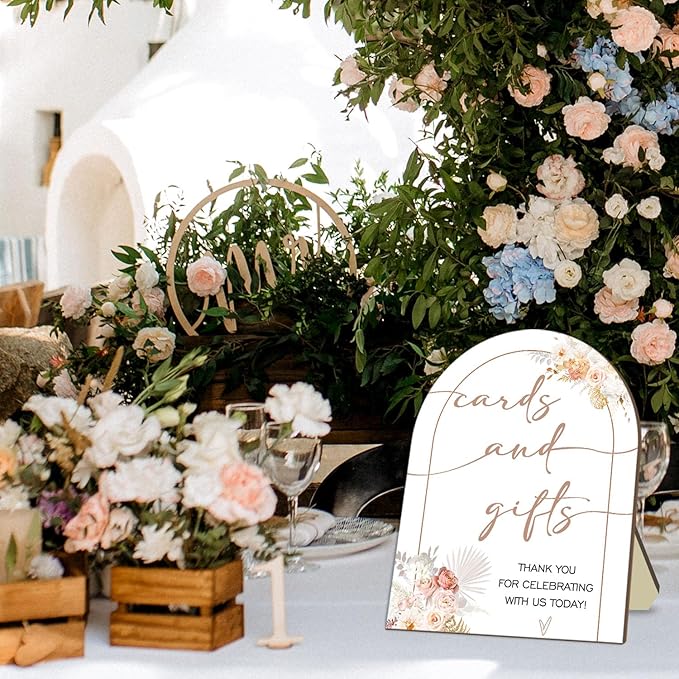 Floral Decor Cards and Gift Sign, Thank You for Your Gift and Well Wishes Sign, Bridal Shower Favors, Baby Shower Party Decor Supplies with Stand 9 * 11IN