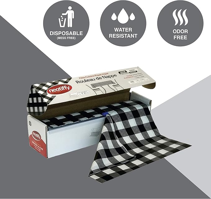 Tablecover Roll, Black Checkered Plastic, 54 x 1296 Inch with Slide Cutter