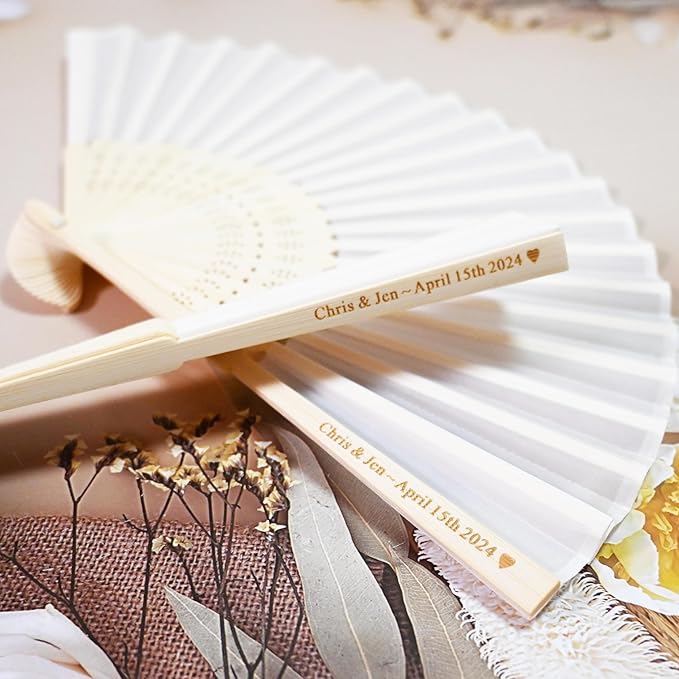 Personalized 15 Pcs White/Pink/Purple Silk-Bamboo Folding Hand Fans, Custom Engraved Wedding/Baby Shower Party Favors, Elegant & Lightweight, Foldable & Reusable