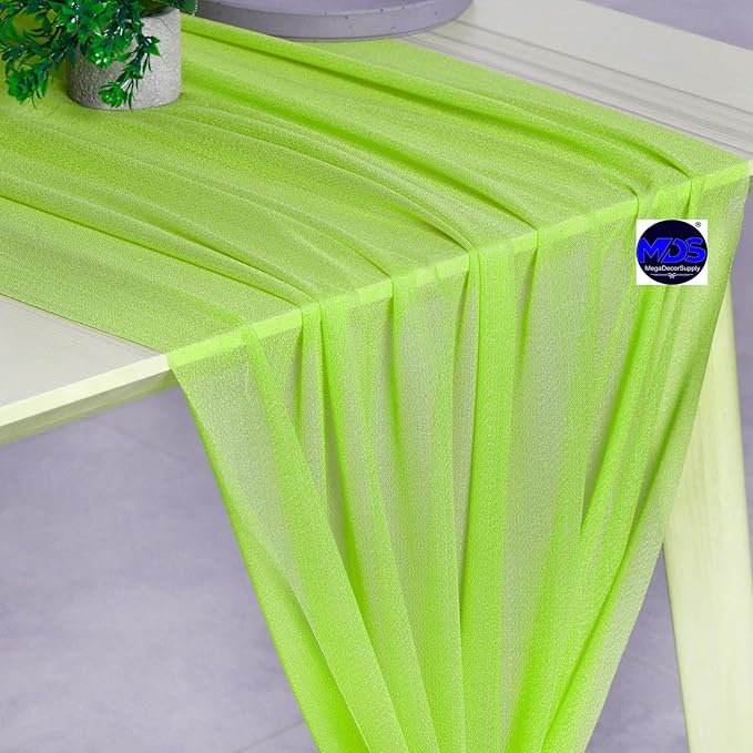 MDS Halloween Chiffon Table Runner - 25 Pack, 29 x 170 Inches, 14ft Each - Sheer Spooky Table Runners for Haunted House Parties, Trick-or-Treat Tables, Witchy Décor, Wedding & Events - Parrot Green