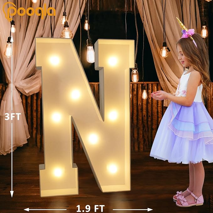 Party Decoration Light Up Marquee Letter N, 3FT Foam Mosaic Wall Sign