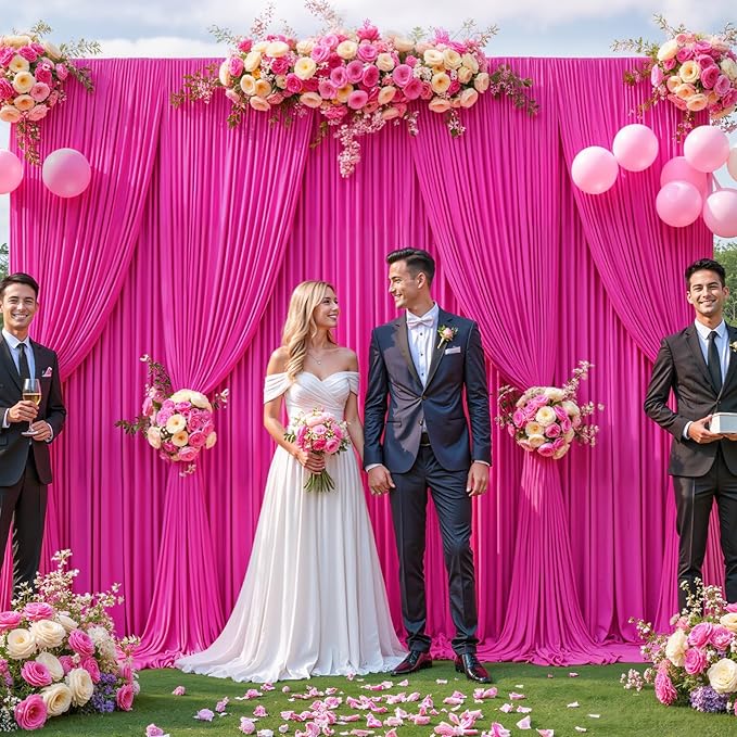 Backdrop Curtain Set, Hot Pink, 8 Panels 5 x 12 ft, Wrinkle Free