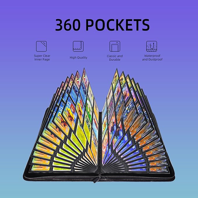 9 Pockets Premium Card Binder 360 Cards Trading Card Binders Zip Card Storage Display Album(9 Pocket 360 Card Slot,Blue)