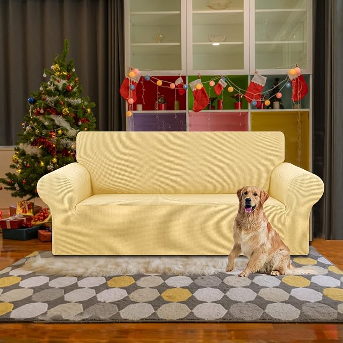 Sofa Slipcover in Champagne, Stretch Polyester for 55-78 Inch Couch