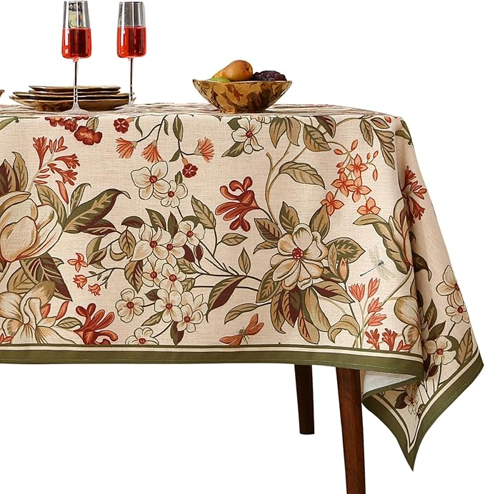 Tablecloth 55x79 Inch Rectangular Linen-Polyester Blend Floral Print