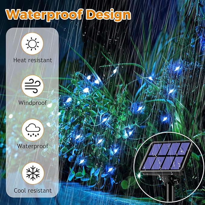 Blue Solar String Lights, 4 Pack 320 LED Outdoor Fairy Lights