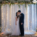 10ft x 8ft White Sheer Tulle Backdrop Curtains with Lights String Wedding Backdrop for Reception Ceremony Birthday Party Baby Shower Photo Booth Background Decoration