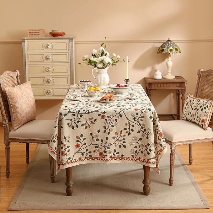 Floral Square Tablecloth 67 x 67 Inch, Linen-Polyester Blend