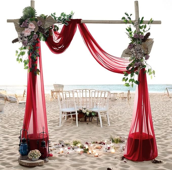 MDS Halloween Chiffon Draping Fabric - 2 Panel, 30" Wide x 40ft Long - Sheer Spooky Arbor & Canopy Drapery for Haunted House Backdrops, Party Ceilings, DIY Costumes & Themed Events - Apple Red