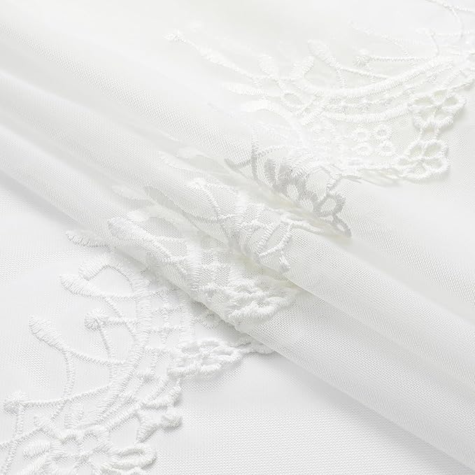 VISIONTEX White Sheer Voile Curtains, Decorative White Embossed European Rod Pocket Window Drapes for Home Kitchen, Living Room and Bedroom 54 x 84 Inch, Set of 2 Curtain Panels