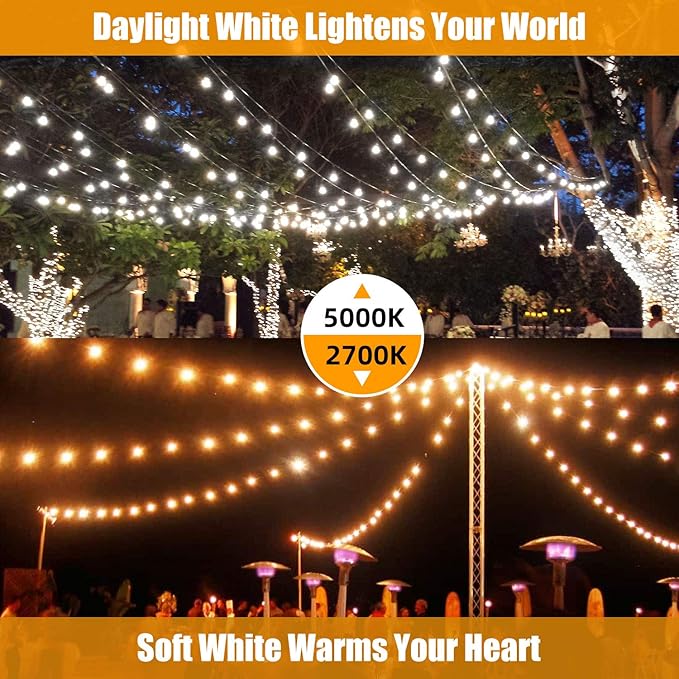 String Lights for Patio, 96 FT Black Wire LED Set with 30 Warm White Bulbs