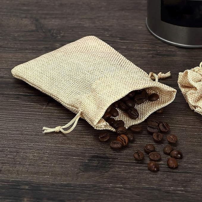 Burlap Gift Bags with Drawstring, 100 Count, 3 x 4 Inch, Linen