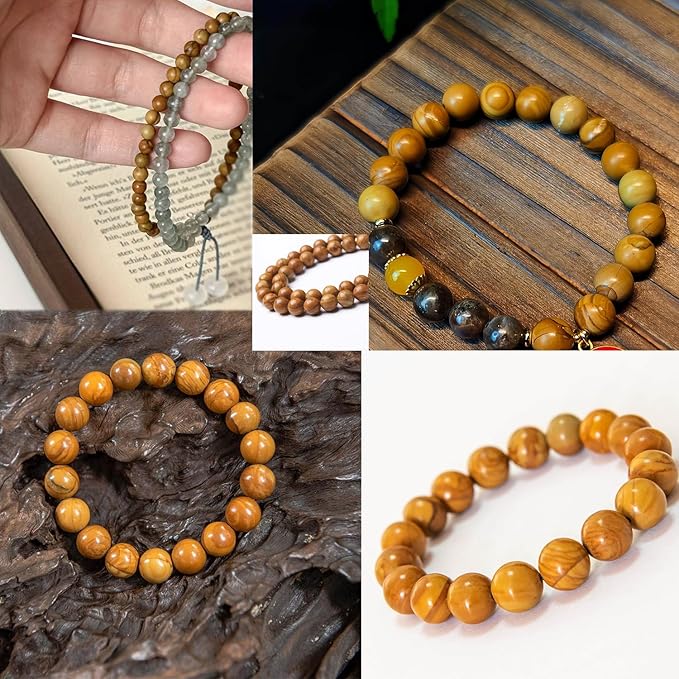 Yellow Woodgrain 12mm Stone Beads for Jewelry Making DIY Craft Gemstone Beads Kit (12mm, 30pcs) Smooth Healing Crystal Beads for Bracelets, Necklaces, Home Decor
