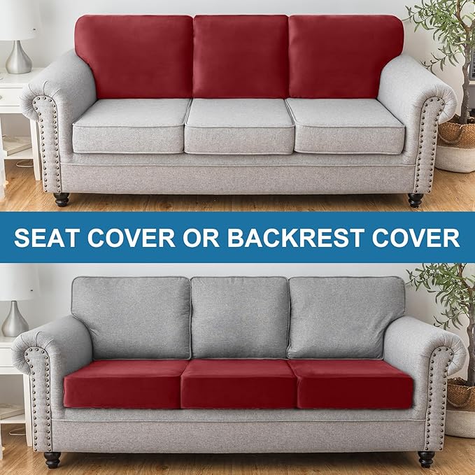 Sofa Slipcovers Stretch Velvet Cushion Covers, 3-Piece in Christmas Red