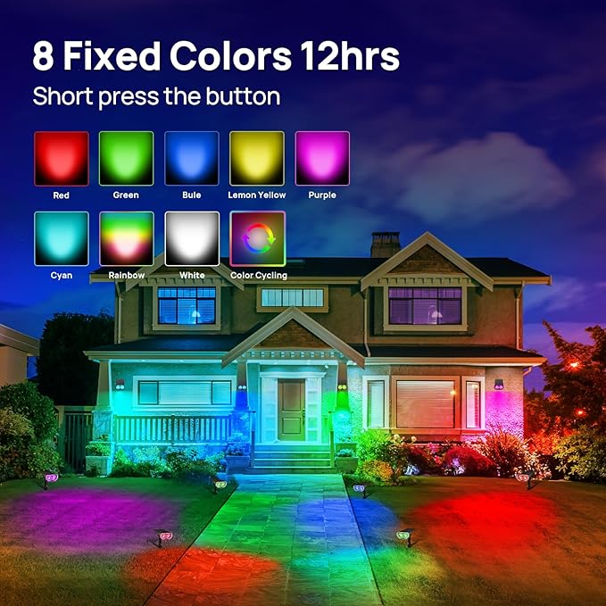 Spotlights, Solar Powered with 8 Color Modes, IP67 Waterproof for Outdoor Use