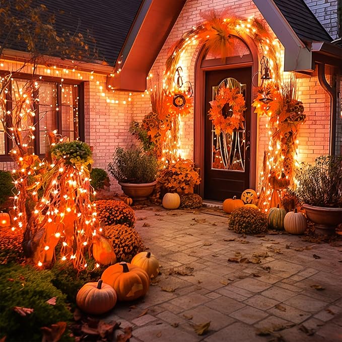 String Lights, 168 Ft Orange LED with Remote, Timer and Storage Reel
