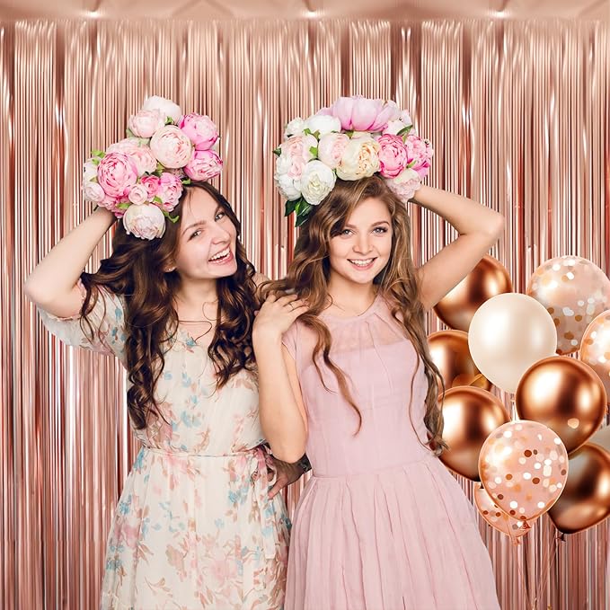 GOER 3.2 ft x 8.2 ft Metallic Tinsel Foil Fringe Curtains Party Photo Backdrop Party Streamers for Birthday,Graduation,New Year Eve Decorations Wedding Decor (1 Pack,Matte Rose Gold,Thick Material)