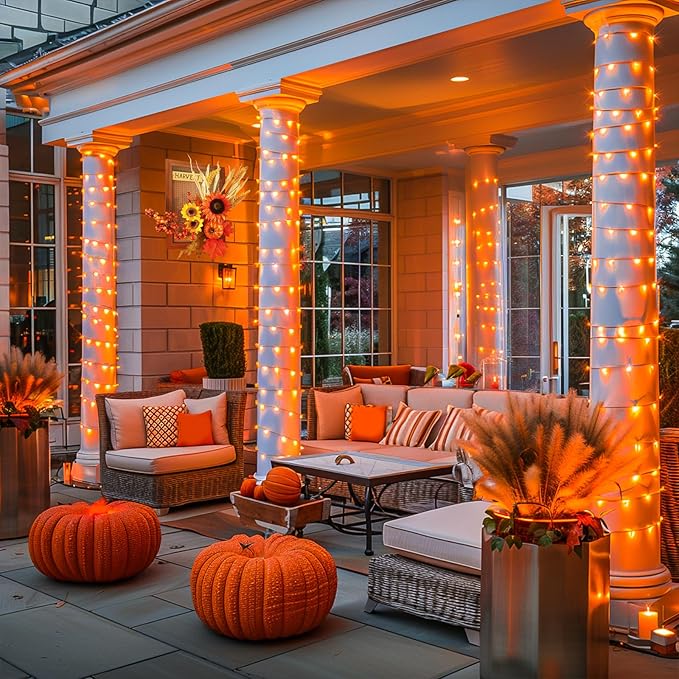 String Lights, 168 Ft Orange LED with Remote, Timer and Storage Reel