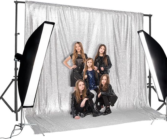 Backdrop with Silver Sequin, 20 ft x 10 ft for Photos and Events
