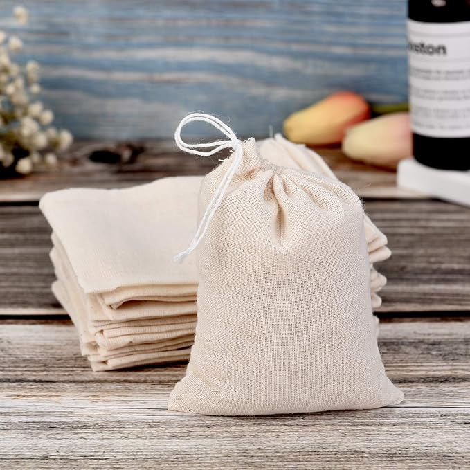 Gift Bags, 200 Count Muslin Drawstring Pouches, Cotton Sachets for Favors