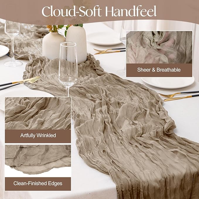 2 Pcs Nude Cheesecloth Table Runner - 120 inch 10FT Boho Rustic Gauze Cheese Cloth Table Runner Decor for Spring Summer Party Wedding Birthday Baby Bridal Shower Home