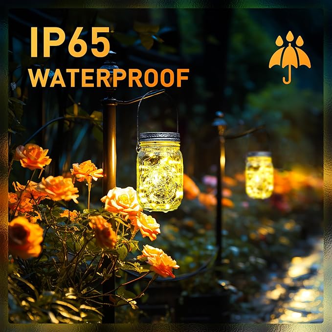 String Lights: Solar Mason Jar Lanterns, 8 Pack with 30 LEDs Each