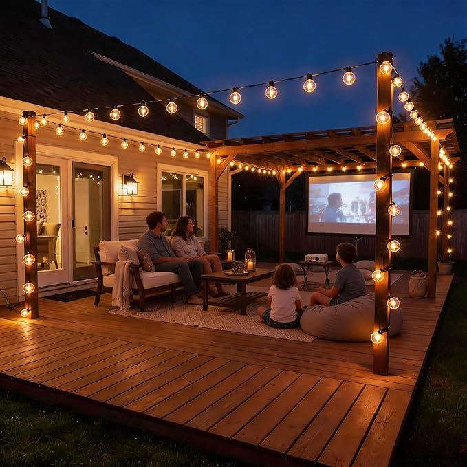 String Lights, 100FT Outdoor Patio Set with 37 Warm White G40 Bulbs