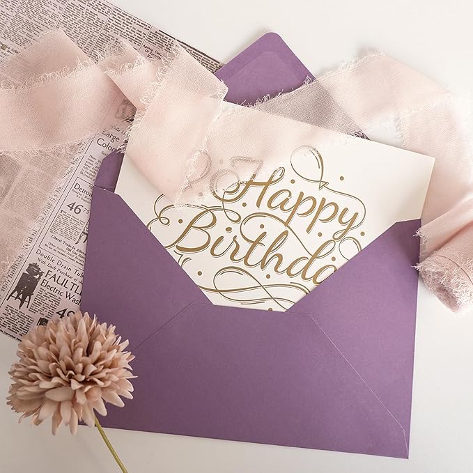 50 Pack 4x6 Envelopes Letter Size, Purple A4 Envelopes Self Seal for Wedding Invitation, Envelope 4.3x6.3 for Greeting Cards, Photos, Baby Shower, Graduation, Thank You Cards, Announcements