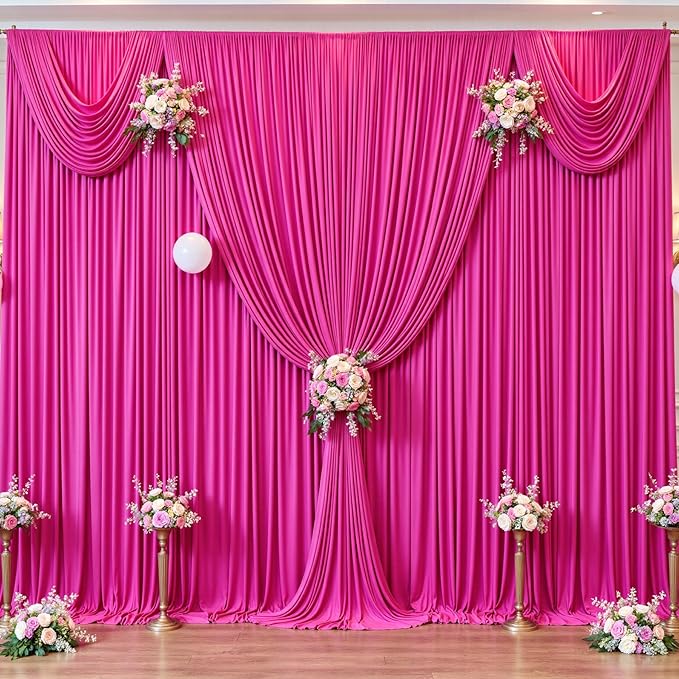 Hot Pink Backdrop Curtains, 10 Panels 5 x 12 ft Wrinkle-Free