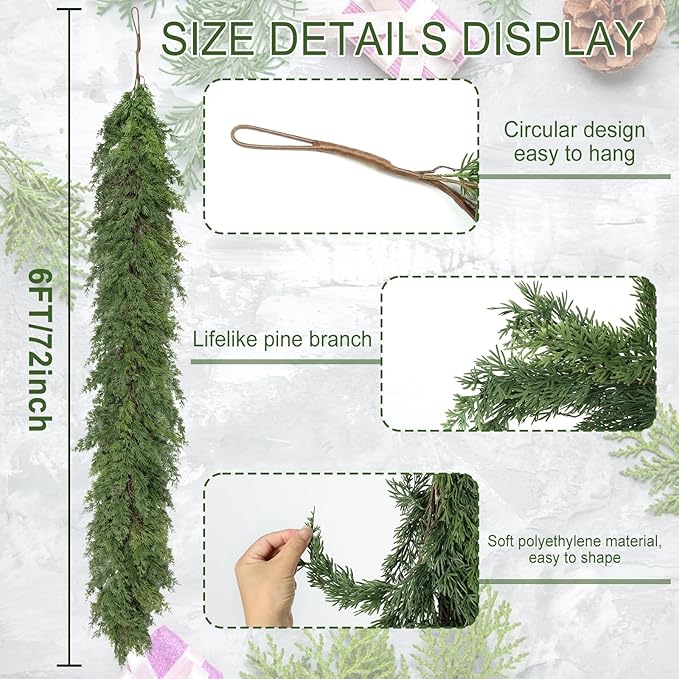 Garland, 6 Ft Green Polyethylene Greenery with Ring Hook