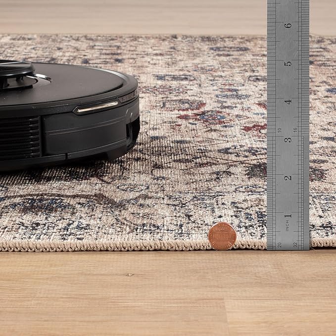 Bloom Rugs Washable Non-Slip 4' x 6' Rug - Light Tan/Blue Traditional Oriental Area Rug for Living Room, Bedroom, Dining Room, and Kitchen - Exact Size: 4' x 6'