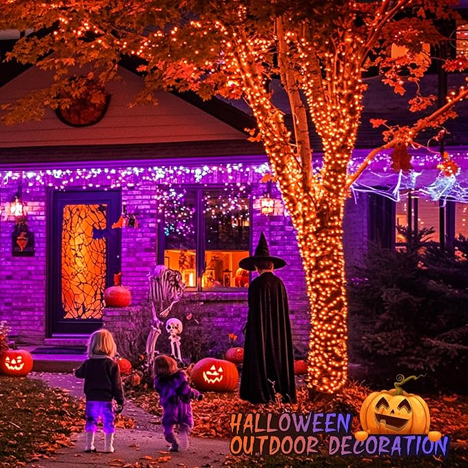 String Lights, 168ft 600-LED Orange-to-Purple Outdoor Halloween Decor