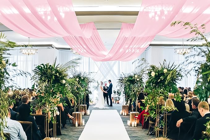 6 Panels Pink Ceiling Drapes for Wedding, 5ftx40ft Ceiling Drapes Cheesecloth Sheer Fabric Curtain Wedding Arch Draping Fabric Romantic Ceilings Decorations for Weddings Party Ceremony Stage
