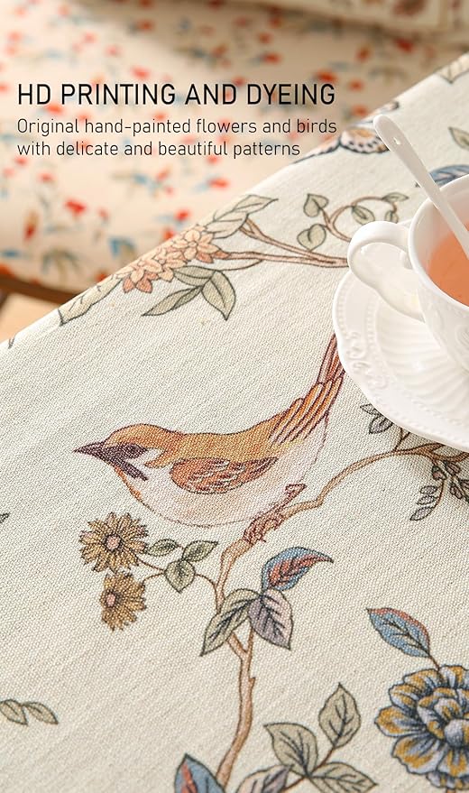 Tablecloth, Square Floral Linen-Polyester Blend, 67 x 67 Inch
