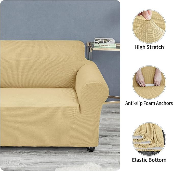 Sofa Slipcover Champagne Stretch Fit, 93% Polyester 7% Spandex