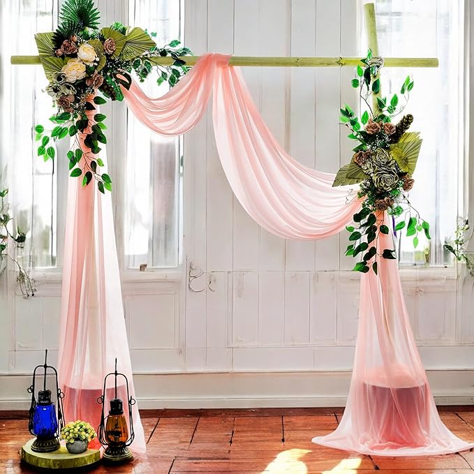 MDS Halloween Chiffon Draping Fabric - 2 Panel, 30" Wide x 20ft Long - Sheer Spooky Arbor & Canopy Drapery for Haunted House Backdrops, Party Ceilings, DIY Costumes & Themed Events - Peach