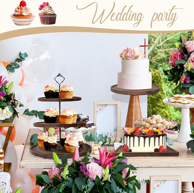 LARDUX Wooden Dessert Table Display Set - 4 Tier Cupcake Stand, 3 Tier Dessert Stand, 2Pcs Round Serving Trays,1Pcs Rectangular Trays for Party, Wedding, Baby Shower
